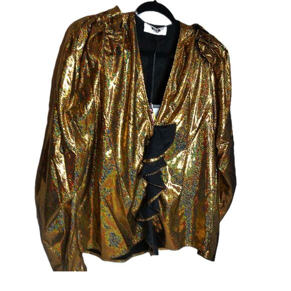 MSGM Copper Gold Liquid Lame Ruffle Top Size 40 New - Picture 1 of 10